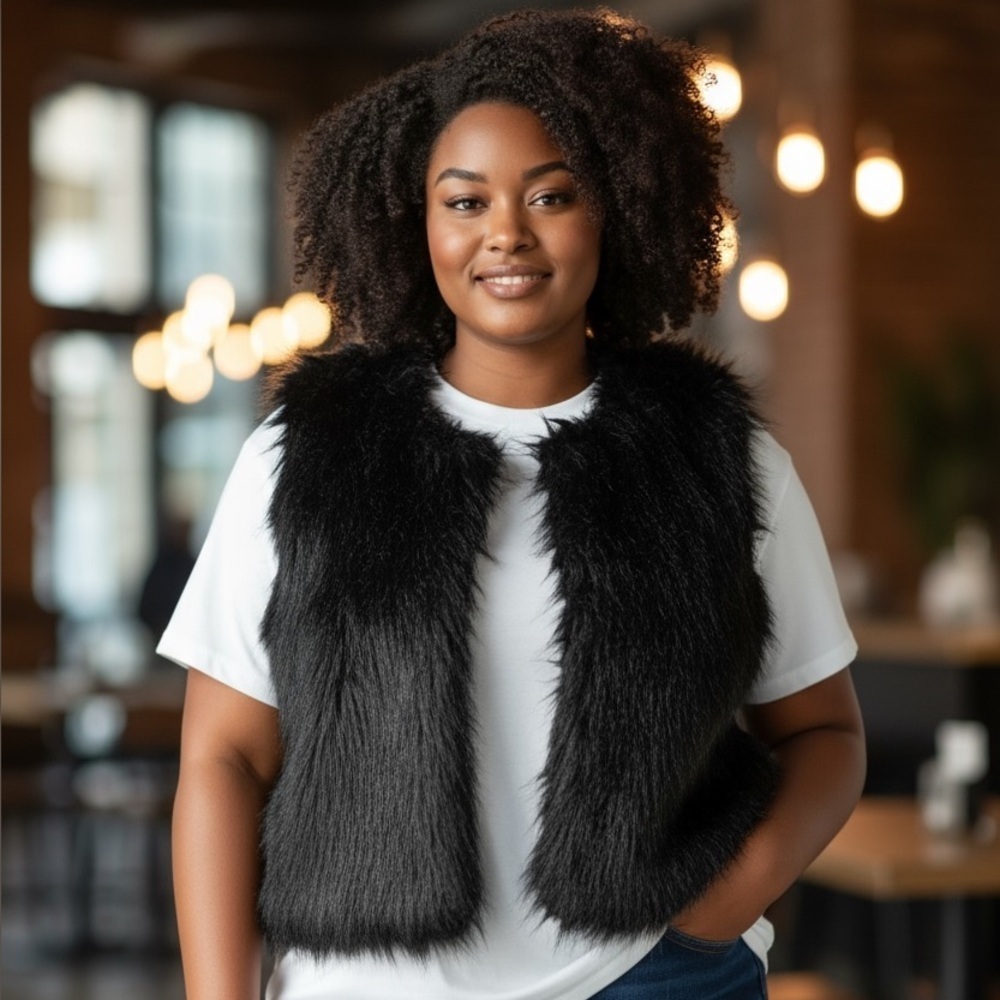 Ralph Lauren Black Faux Fur Vest - Casual - Size XL